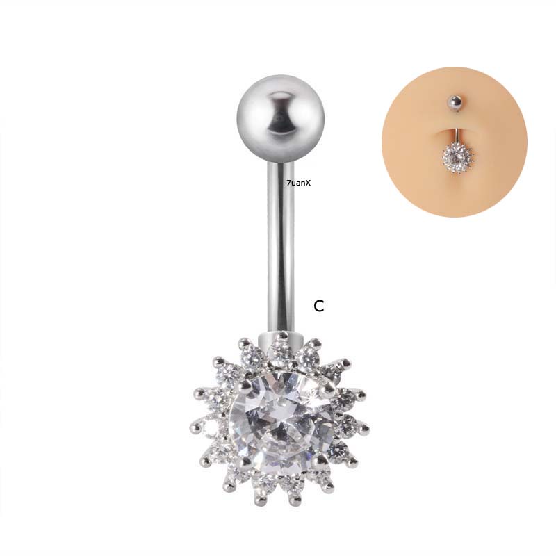 1 Piece 14Gauge Curved Barbell Belly Button Ring Navel Piercing Stainless Steel with Zirzon