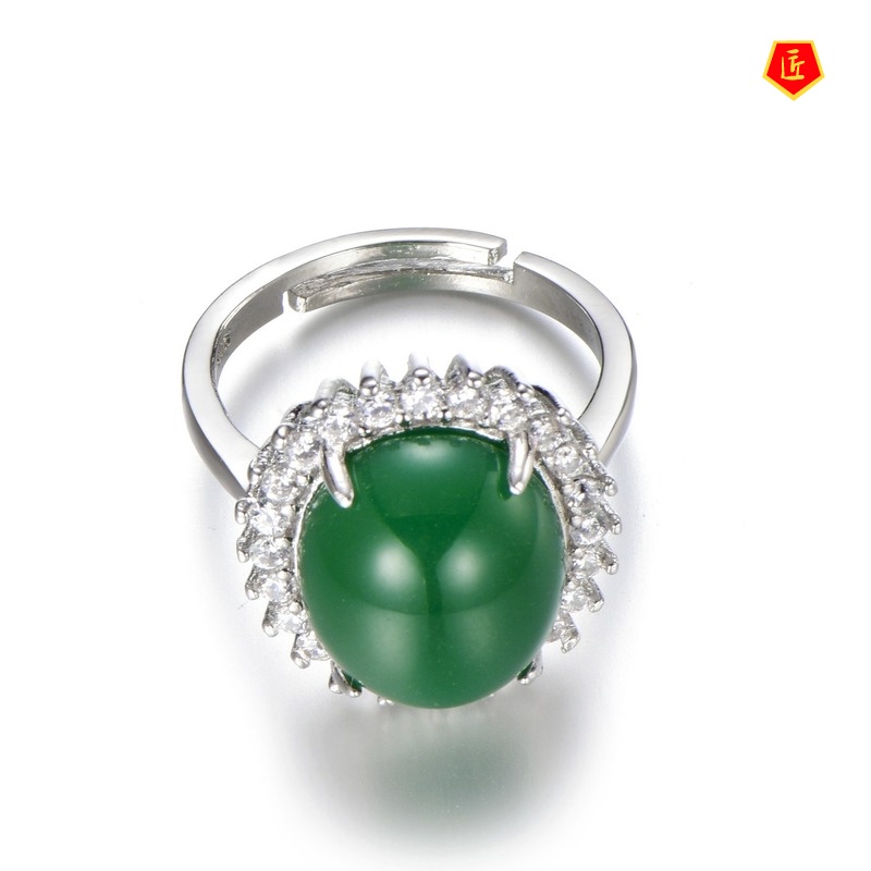 [Ready Stock]Emerald Ring 925 Silver Ethnic Style Elegant Fashion Temperament