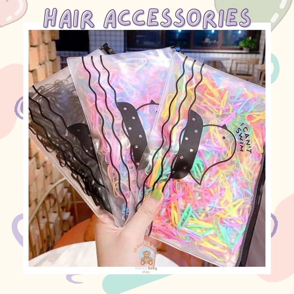 MBSS - IKAT RAMBUT WARNA-WARNI MIX Karet Rambut Pouch Jepang 500pcs Free Pouch / Karet Rambut Jepang isi 500pcs