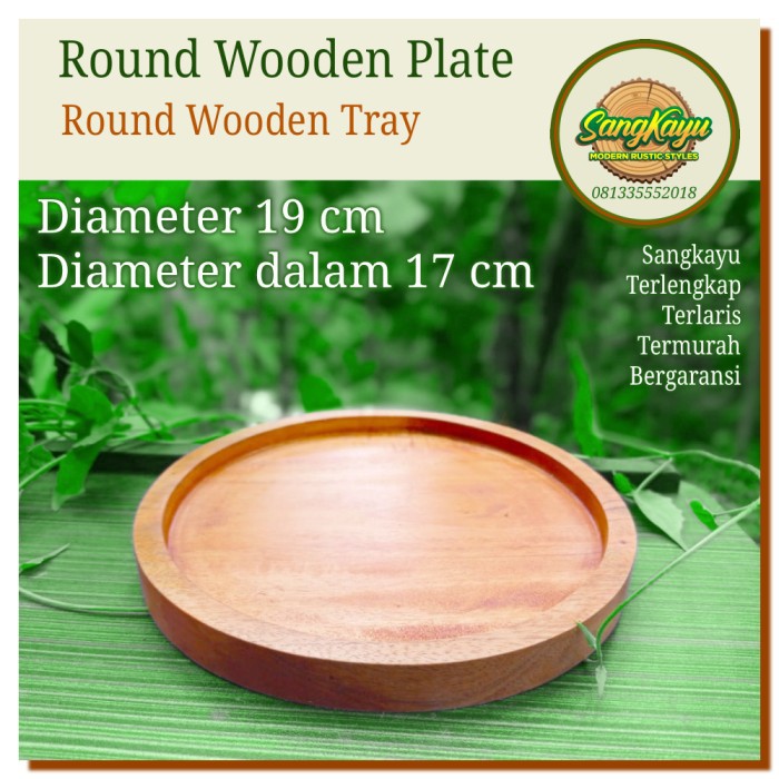 Round Wooden plate 19 cm tatakan nampan piring kayu mangkok saji bowl