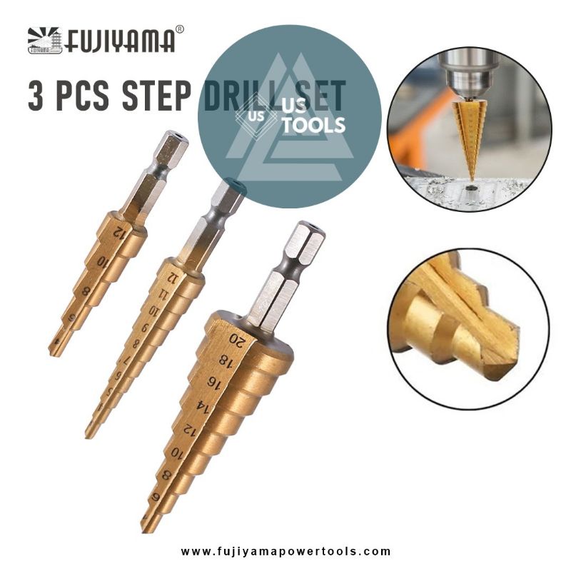 MATA BOR 3PCS STEP DRILL mata bor pagoda besi kayu plastik kerucut cone drill