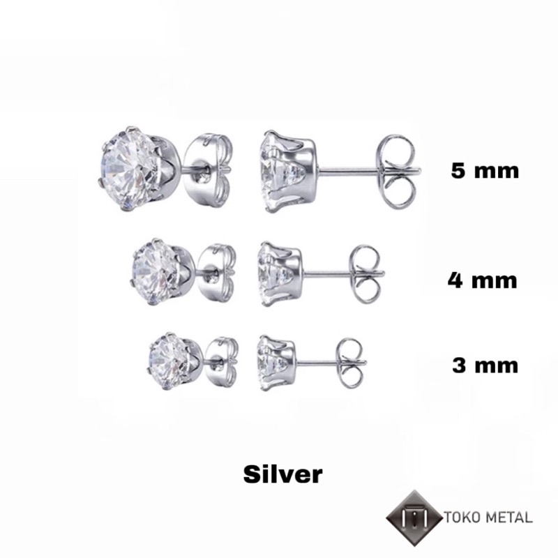 Anting Titanium Tusuk/ Stud Silver Dan Hitam [ Toko Metal ]