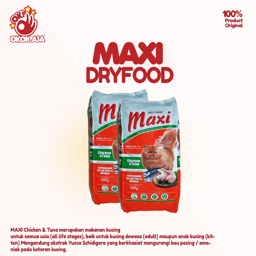 MAXI Cat food 20kg rasa Chicken tuna Makanan Kucing kering premium murah khusus GRAB GOSEND