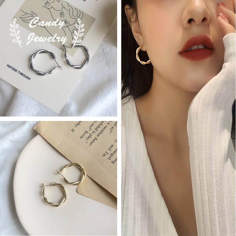 Anting Stud Bentuk Bulat Geometris Warna Permen Gaya Retro Korea Untuk Wanita