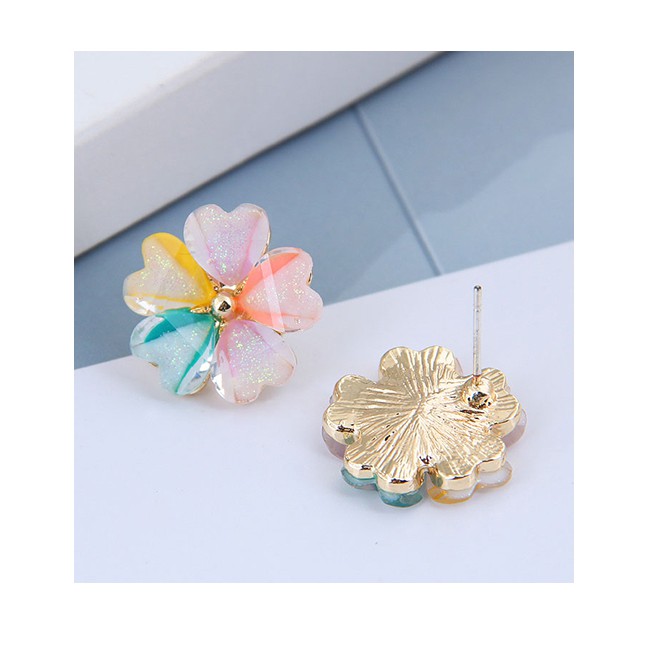 LRC Anting Tusuk Fashion Color Mixing Resin Flower Contrast Alloy Earrings A61827