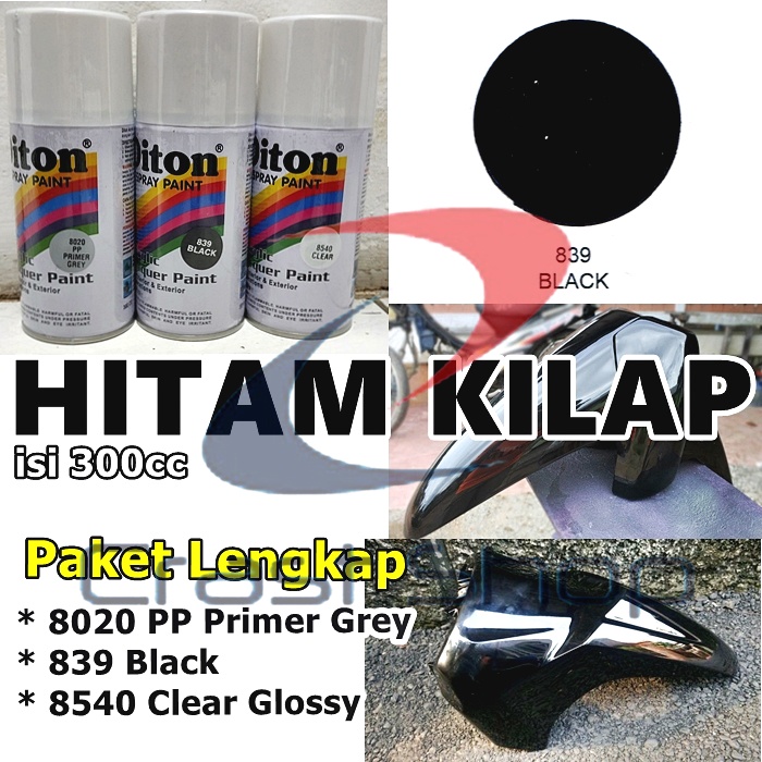 Paket Lengkap Cat Pilox Diton 839 Black Glossy 300cc Warna Hitam Kilap Motor Mobil Sepeda