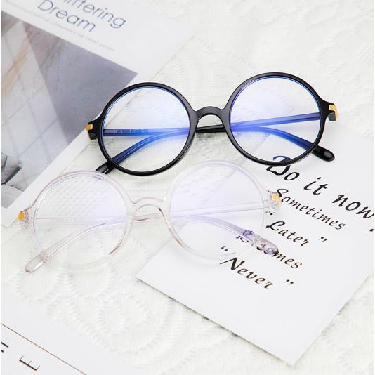 Kacamata Bening Bulat Frame Plastik Warna Pink Transparan dan Hitam Anti Radiasi Nyaman Dipakai
