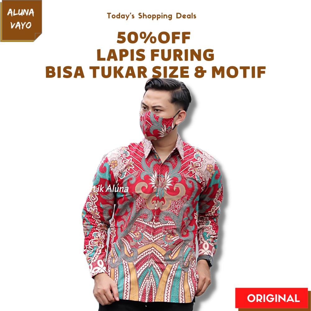 Baju Kemeja Kameja Atasan Hem Pakaian Batik Pria Lengan Panjang Hitam Putih Ayah Dan Anak Kuning Lil