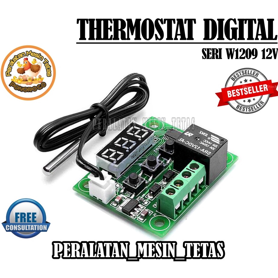 Termostat Digital 12V W1209 untuk Mesin Tetas