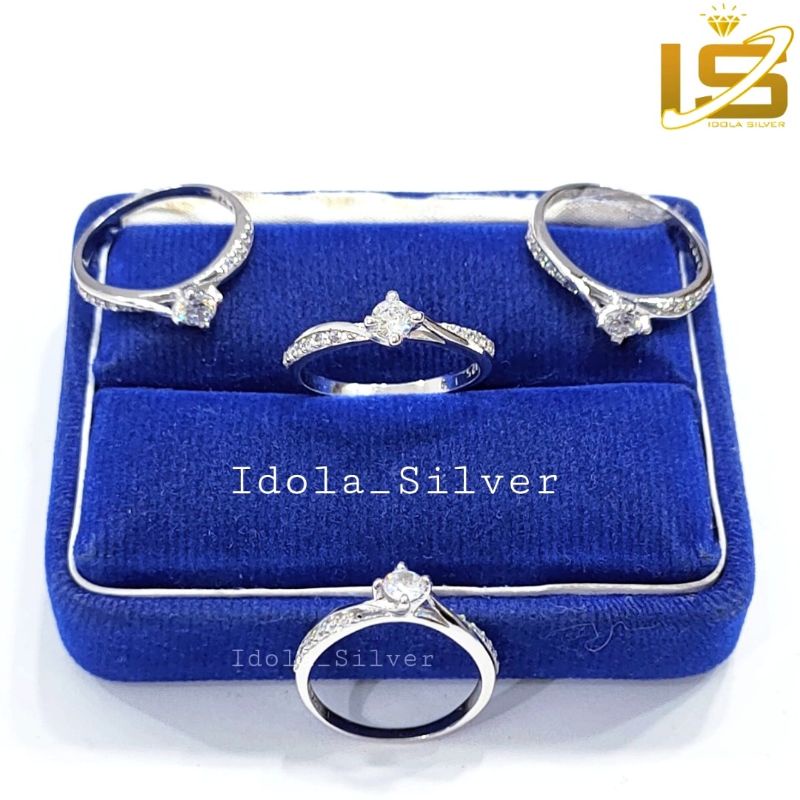 CINCIN PERAK ASLI SILVER 925 LAPIS EMAS PUTIH MODEL SOLITER POLOS GELOMBANG - PERHIASAN PERAK WANITA