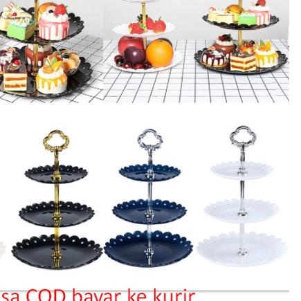 Rak makan kue buah cake plate stand display 3 tingkat sesuai gambar suka di pasang di rak buffet hot