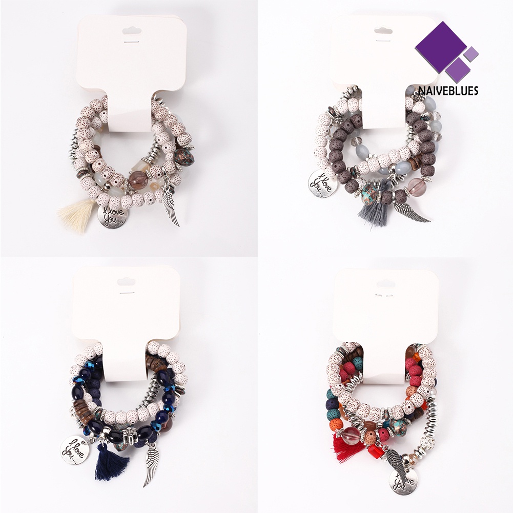 Naiveblue 4Pcs / Set Gelang Tangan Wanita Desain Manik Sayap Gaya Bohemia Untuk Pesta / Hadiah