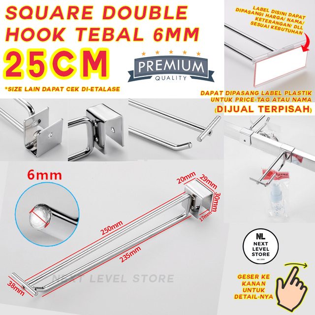 Single Hook Label Double Kotak Ram 25 CM TEBAL 6mm Stainless Cantolan  Display Square Pipa Label Harga Price Tag - LINK GROSIR