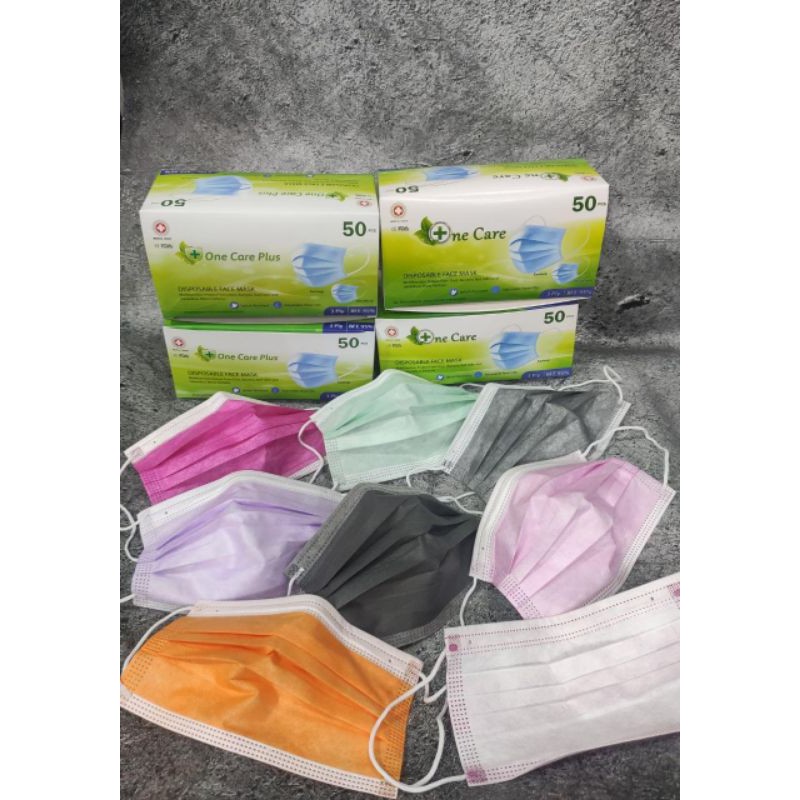 READY MASKER 3 PLY ONECARE HITAM, ONECARE MERAH, ONECARE PUTIH,ONECARE PINK WARNA WARNI, ONECARE ABU