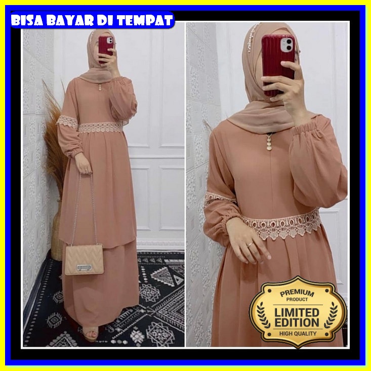 Sonia Maxi Dress Baju Gamis Wanita Muslimah Pakaian Pesta Kondangan Bahan Seruti Mix Renda Maxy Dres
