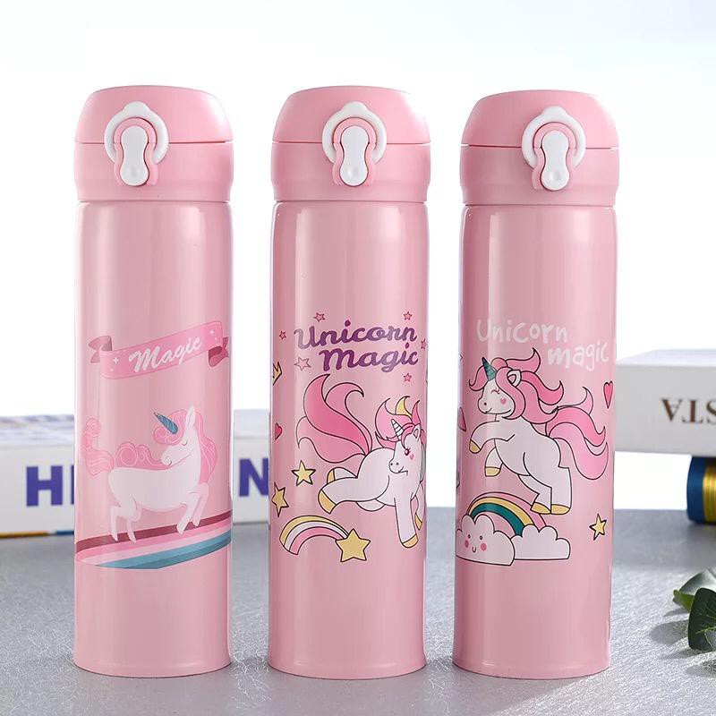 Termos Air Panas Motif Karakter Flamingo dan Unicorn 500Ml Vacuum Flask - Termos Air Panas Dingin