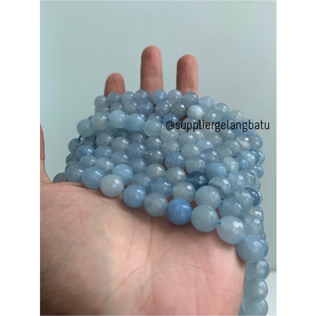 bahan white blue agate CUTTING 10mm renceng BIRU muda gelang kalung etnik vintage elegan strap mask anting craft kerajinan tangan