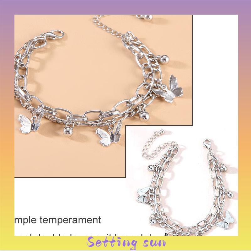 Fashion Manis Gelang Bola Kupu-kupu Temperamen Sederhana Gelang Lapisan Ganda Rumbai TN
