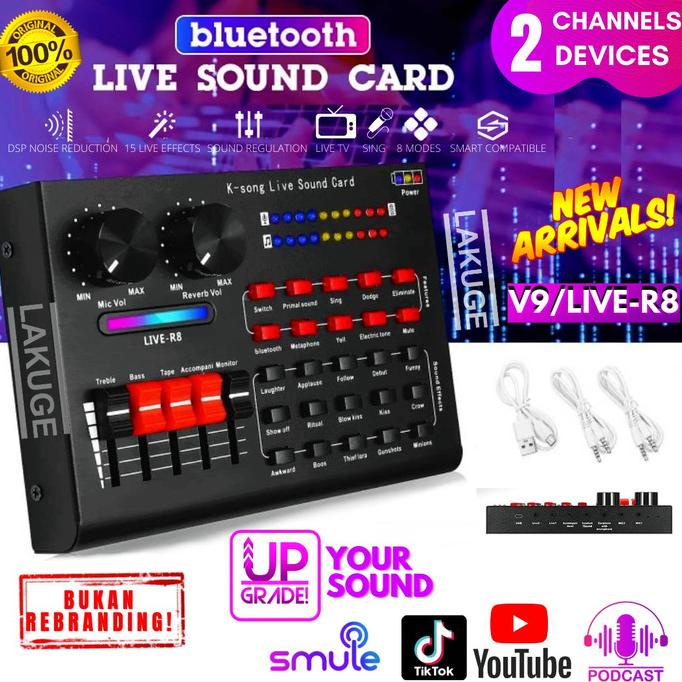 Live Soundcard V9 - R8 Bluetooth Usb Audio Mixer Broadcast 2 Channel