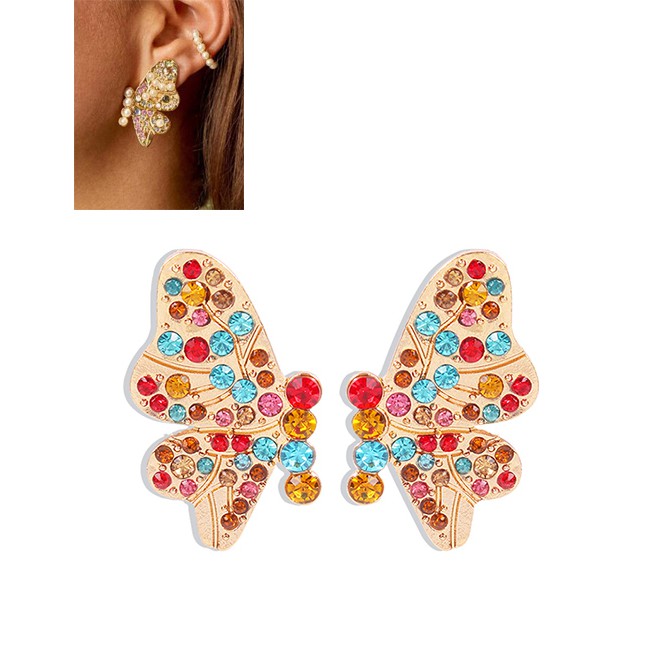 LRC Anting Tusuk Fashion Diamond Pearl Alloy Butterfly Earrings K25807