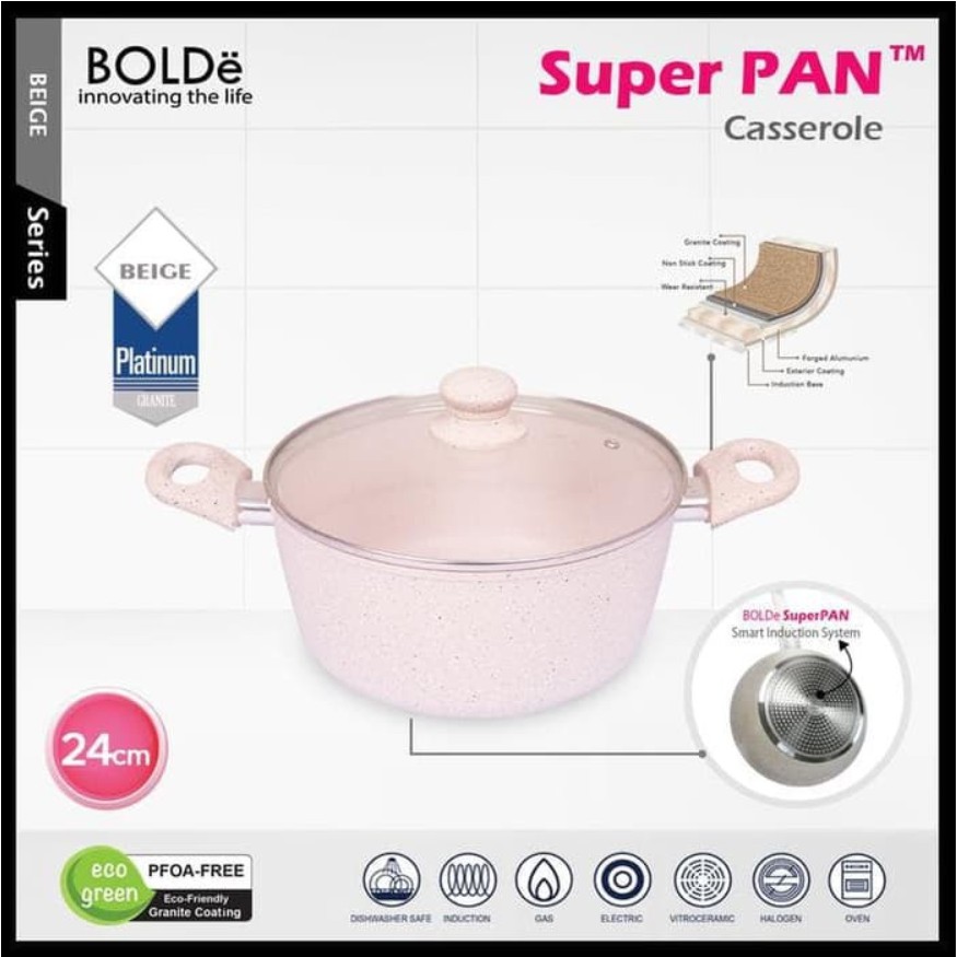 Super Pan - Pot Pan - Panci Bolde Casserole 24 CM BEIGE - Cream + Lid