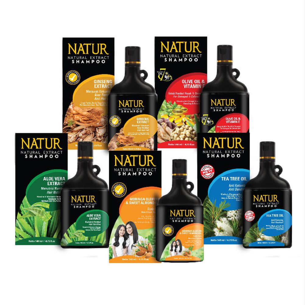 NATUR Natural Extract Shampoo Shampo Ginseng / Tea Tree Oil Anti Dandruff - 80ml / 140ml / 270ml-2