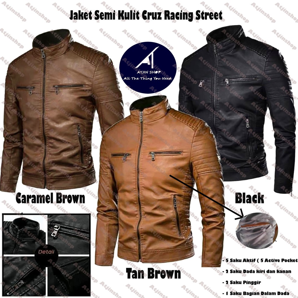 Jaket Motor Kulit Pria Anti Air dan Angin Model Cruz Racing / Jaket Touring motor Pria/ Jaket Motor