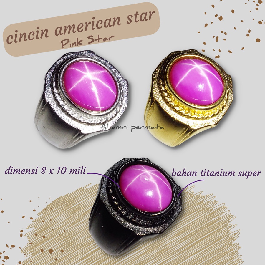 Cinci batu american star pink ruby star top 6 star rays / Cincin pria / Cincin ruby star