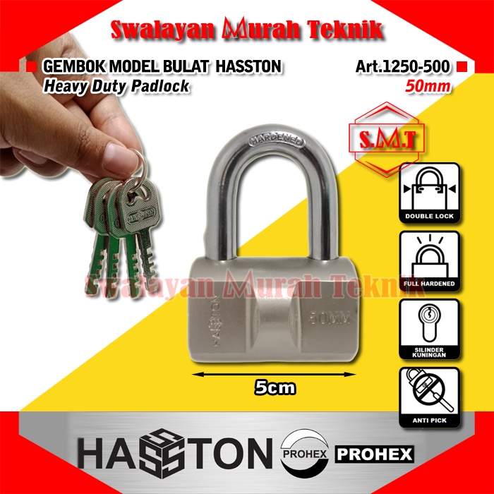 HASSTON PROHEX 1250-500 Gembok Satin Model Bulat Bundar 50mm Padlock