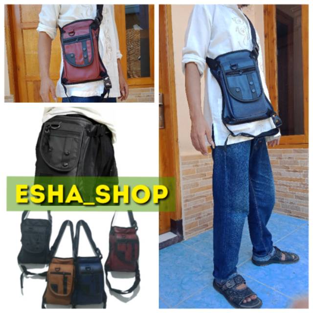 Tas semi kulit pingang paha multifungsi slempang outdorr