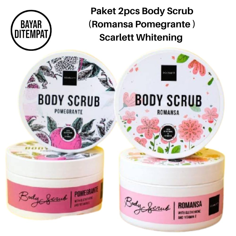Paket 2 Buah Scarlett Whitening Body Scrub Pomegrante dan Romansa Lulur Pemutih Badan