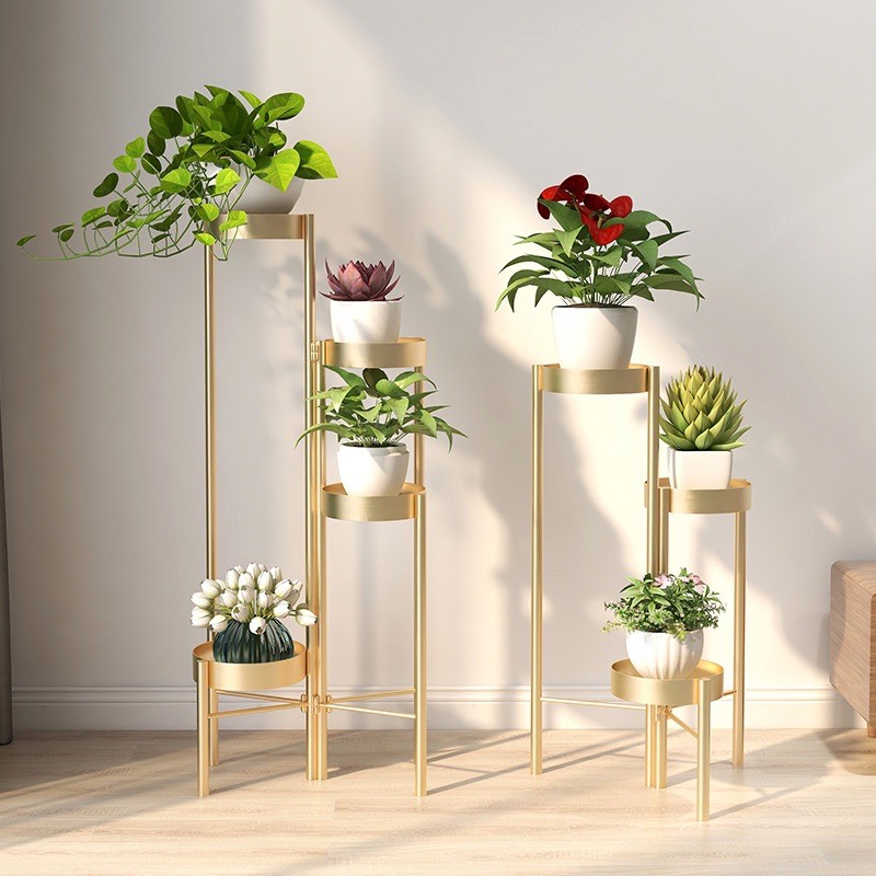 Potted Storage Flower Stand / Rak Tanaman Besi Gold / Rak Pot Bunga 4 Susun