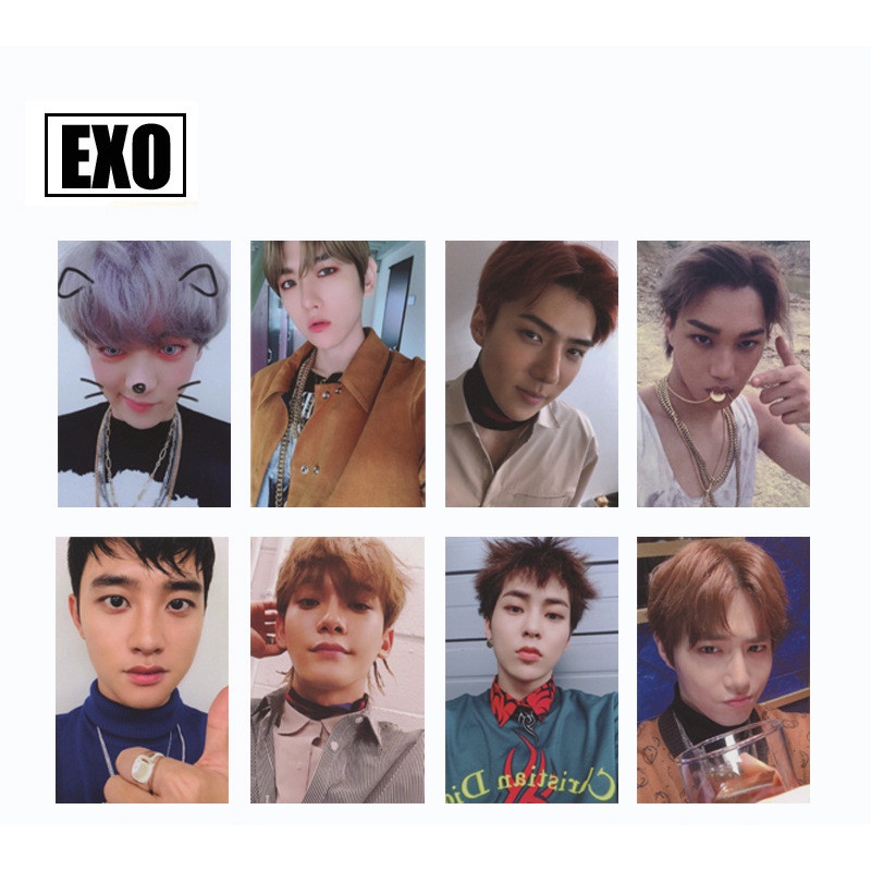 8pcs / set Kartu Foto Dengan Tanda Tangan Kpop EXO Untuk Koleksi