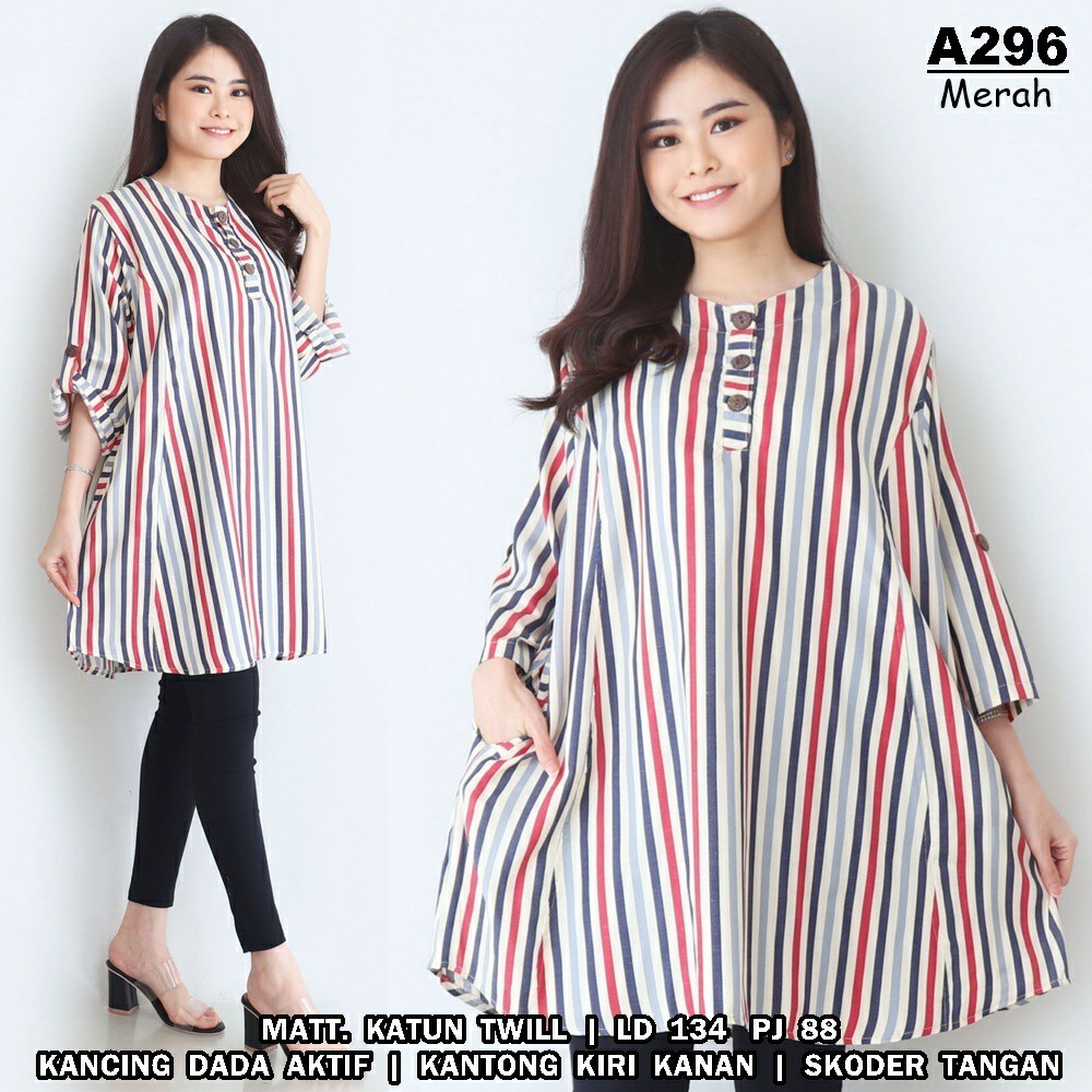 WSE390 - Blouse Tunik Oversize JUMBO BIG SIZE 3XL Motif Salur Garis-garis Karin Katun Salur UK XXXL LD 134 CM PJ 88 CM PREMIUM QUALITY