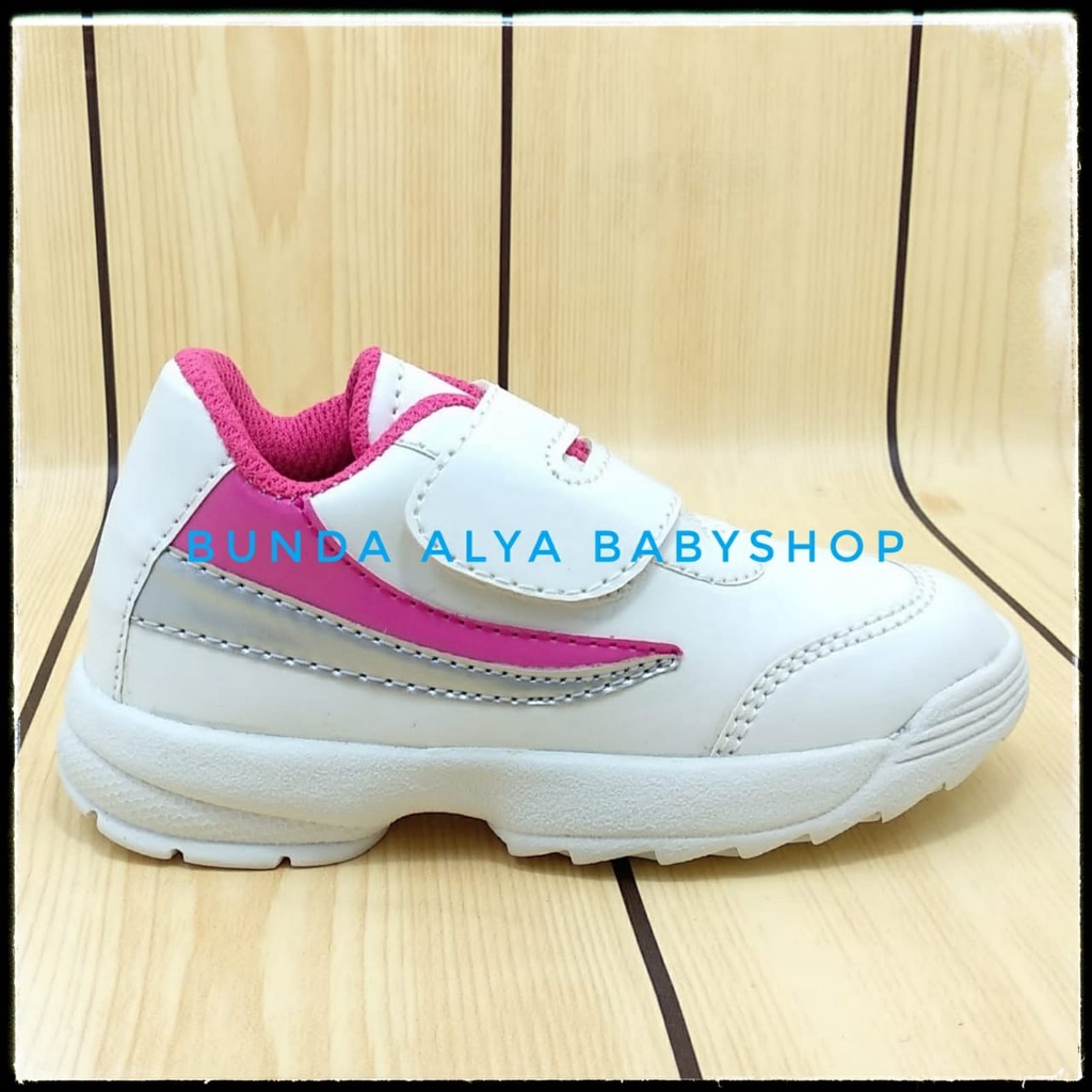 Sepatu Anak Perempuan Sporty Usia 4 Tahunan PUTIH PINK Size 28 - Sepatu Anak Cewek Alas Karet Anti Licin