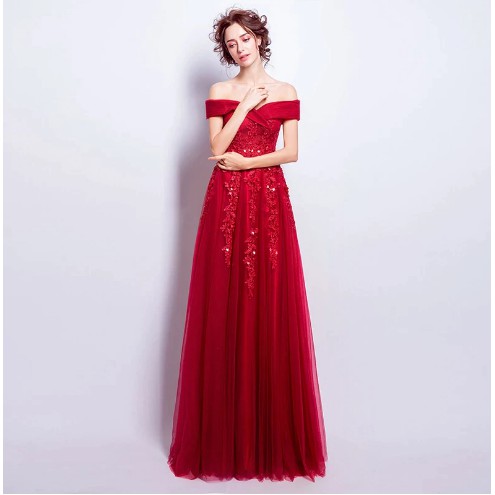 Gaun pesta evening red dress halter singer prom mc dresses