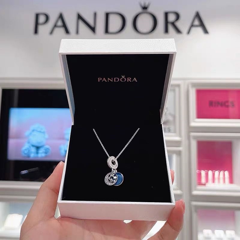 Pandora Kalung 925 Silver Cubic Zirconia Dengan Liontin Bulan Bintang Untuk Wanita