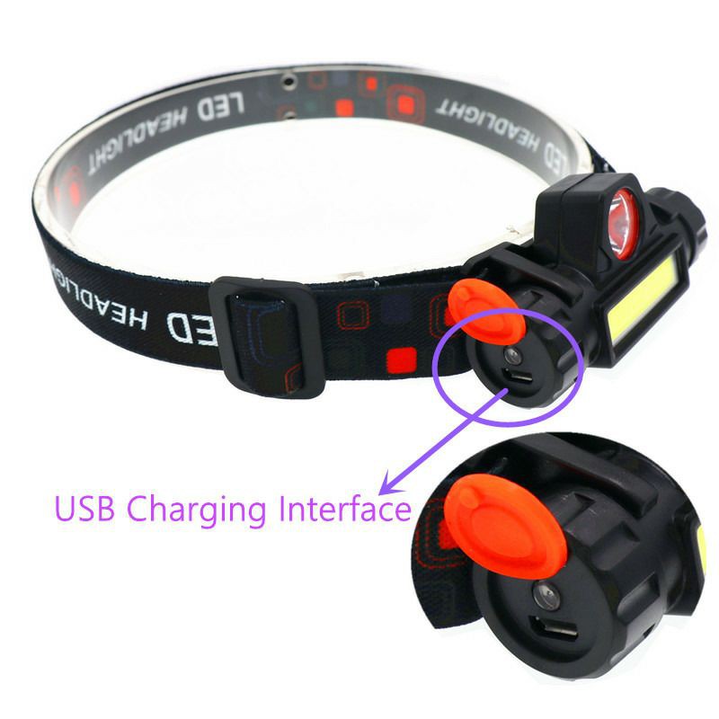 Grab Medan Senter Kepala Headlamp LED Headlight Flashlight USB Rechargeable Q5 + COB - LE022