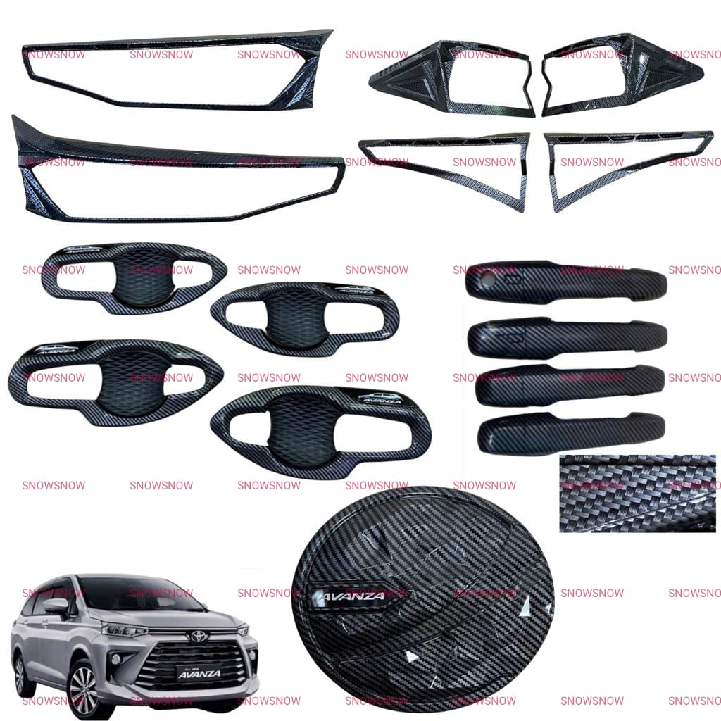 Paket Garnish Lampu Depan Belakang Outer Handle Tank Cover Avanza Xenia 2021 2022 2023 2024 Carbon