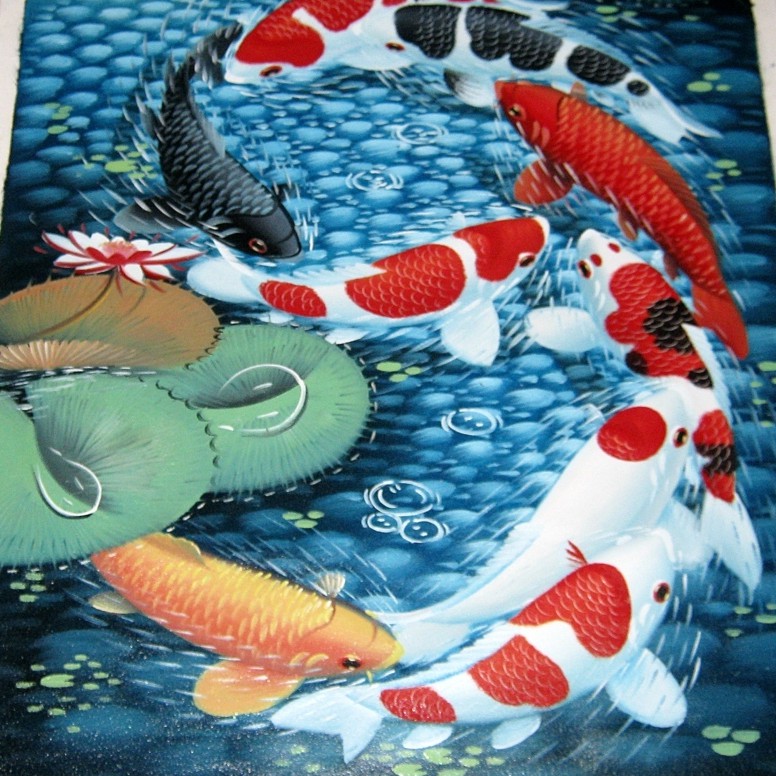 Lukisan Feng Shui Ikan Koi Bentuk Angka 9 Pembawa Kemakmuran