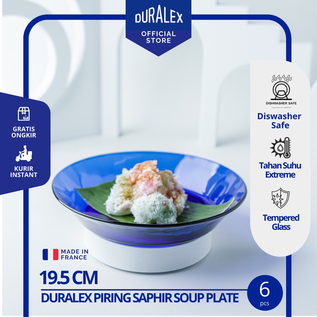 Duralex Lys Saphir Round Soup Plate 19.5 cm (Set Isi 6 pcs) - Piring Makan Saji Kue Bulat Tempered G