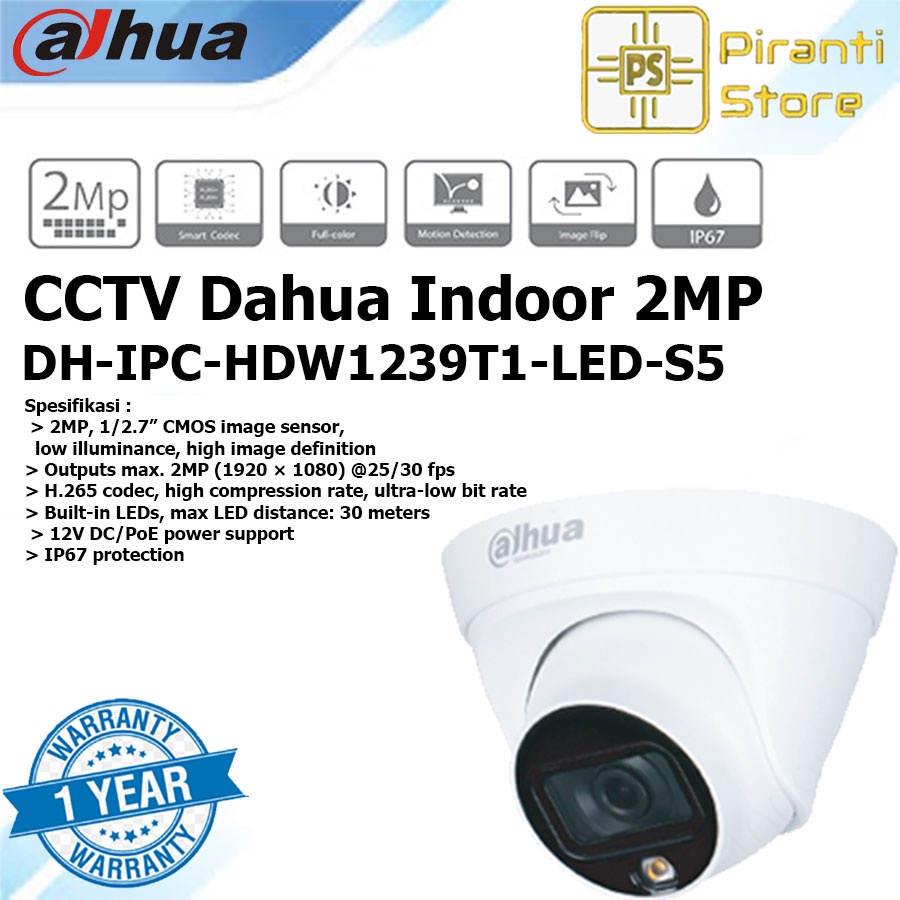 CCTV Dahua Indoor 2MP DH-IPC-HDW1239T1-LED-S5