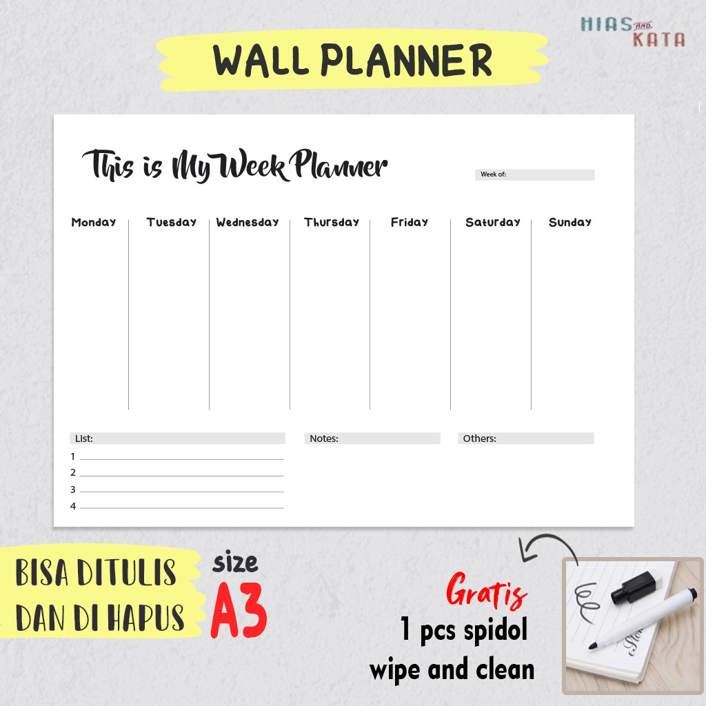 

Weekly planner simple this is my week planner Size A3 gratis spidol