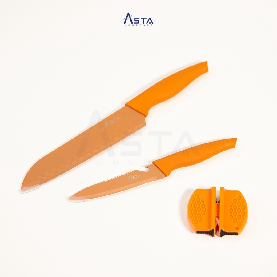 Asta Quick Cut Knife Set 3pc Pisau Dapur Pengasah Good Quality