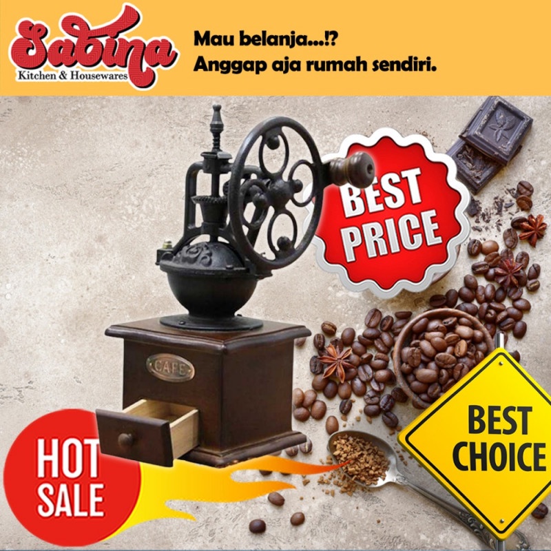 Penggiling Biji Kopi Manual Coffee Grinder Retro Vintage Kayu Keramik