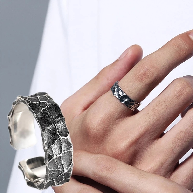 Cincin Model Palu Terbuka Hypoallergenic Gaya Retro Untuk Pria