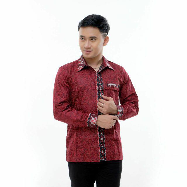 Batik Couple / Batik Couple Keluarga /Batik Jumbo / Sarimbit Keluarga / Baju Batik Marsya Gurdo Mega Merah-Kemeja M