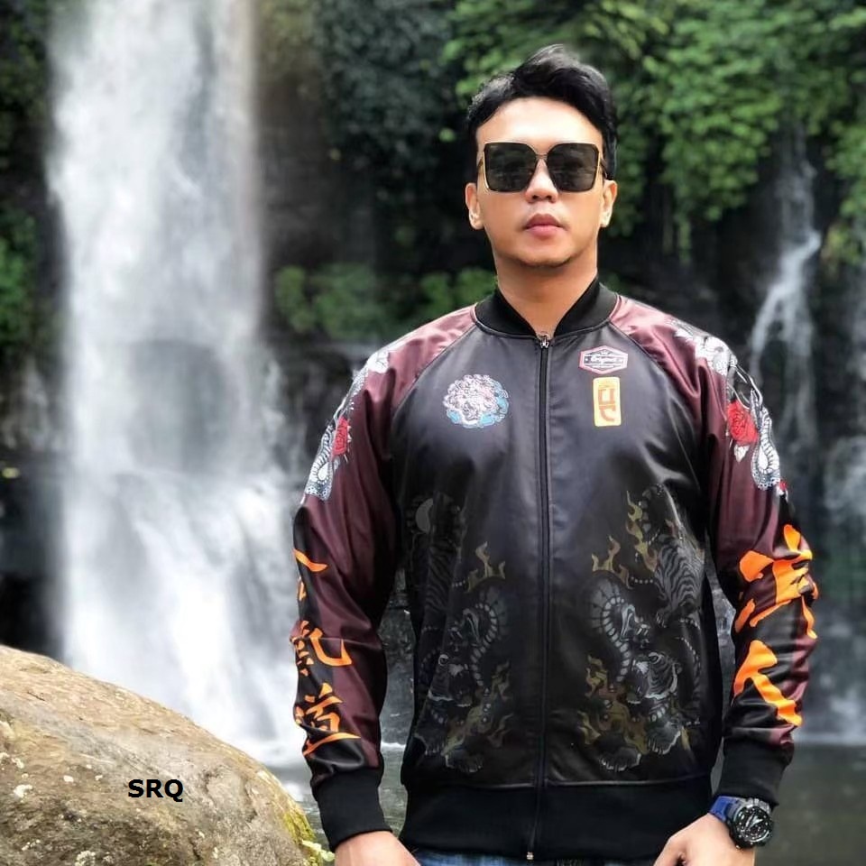 Jaket Sukajan Naga Bahan Lotto Jacket Dragon Jepang Japan Warna Hitam Kombinasi Cokelat Pria Lelaki 