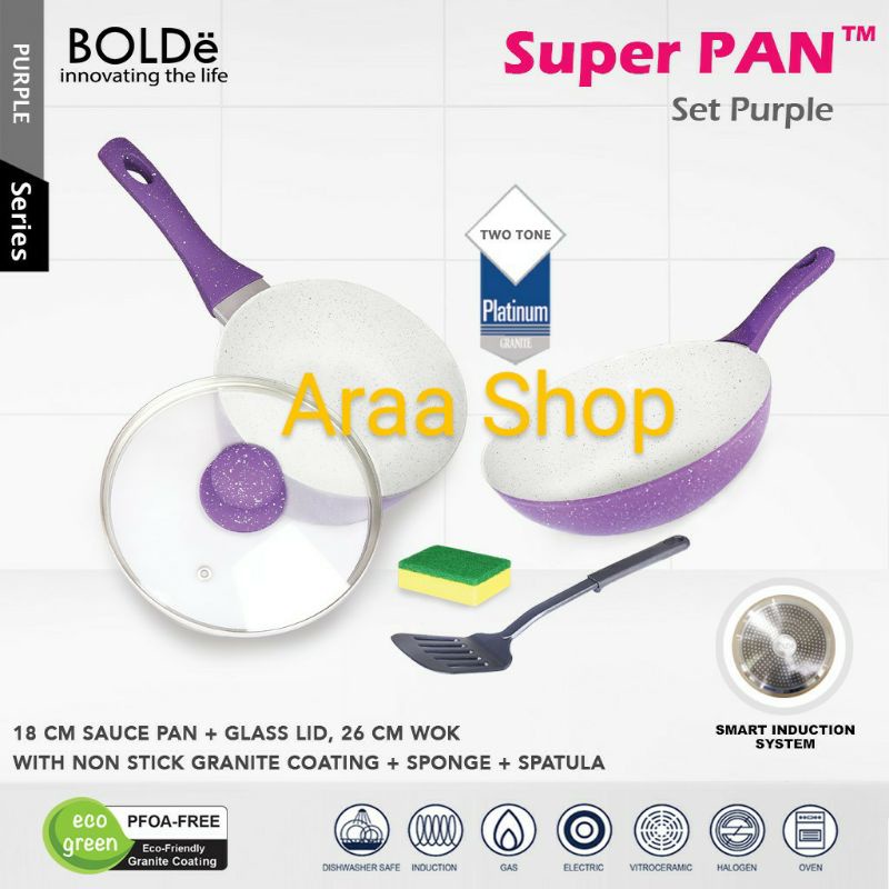 BOLDe Super Pan Granite Set Purple / Wajan Set 5 Pcs Ungu Teflon Set Anti Lengket Premium Non Stick