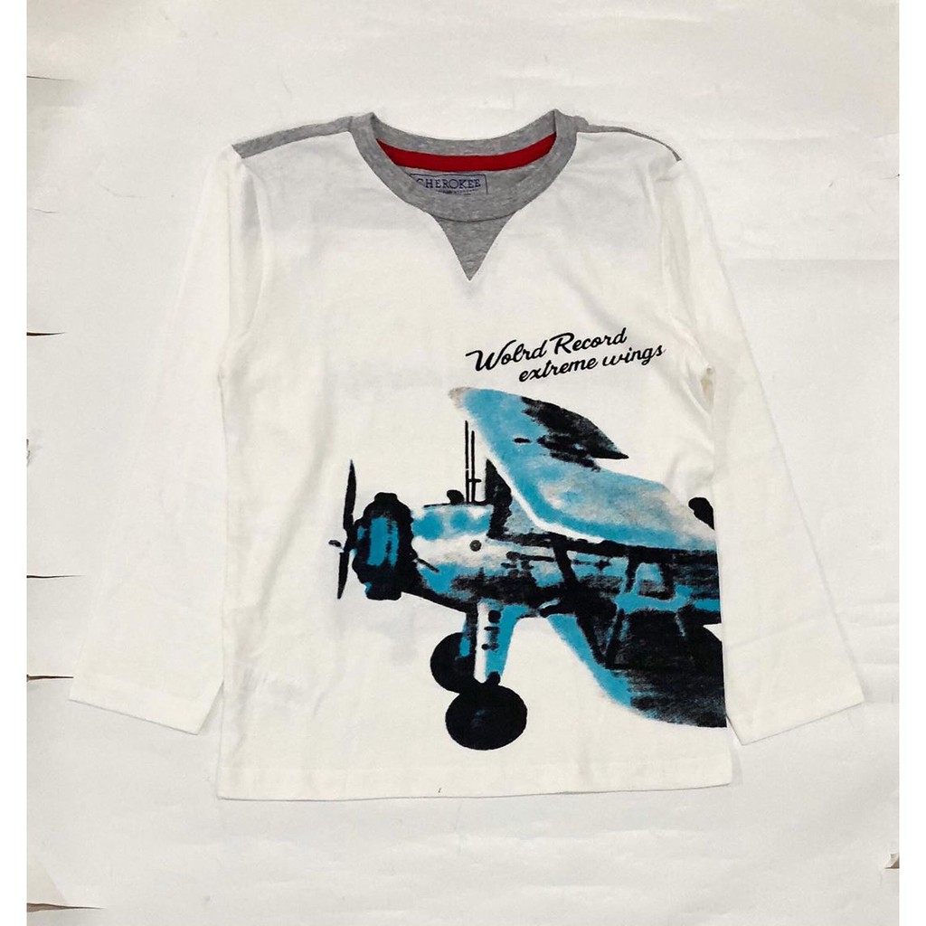 Kaos Anak Putih Lengan Panjang Motif Pesawat